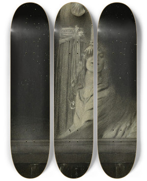Triptych art skateboard deck of Fernand Khnopff Avec Verhaeren Un Ange by Fernand Khnopff (1858-1921)