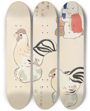 Triptych art skateboard deck of Shimizu Seif Unai No Tomo Pl 224 by Shimizu Seifu (1851-1913)