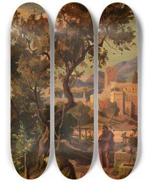 Triptych art skateboard deck of Friedrich Preller The Elder Odysseezyklus 10 by Friedrich Preller The Elder (1804-1878)