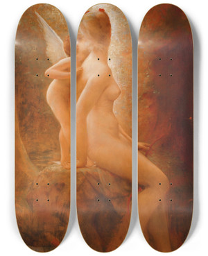Triptych art skateboard deck of Charles Auguste Sellier Cupid And Psyche by Charles Auguste Sellier (1830-1882)