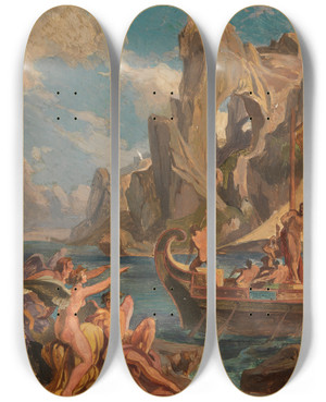 Triptych art skateboard deck of Friedrich Preller The Elder Odysseezyklus 5 by Friedrich Preller The Elder (1804-1878)