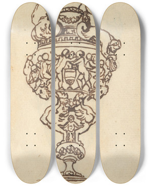 Triptych art skateboard deck of Benjamin West Study Of A Vase_4 by Benjamin West (1738-1820)