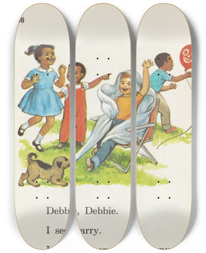 Triptych art skateboard deck of Ruth Ives Laugh With Larry Pl24 by Ruth Ives (1914)