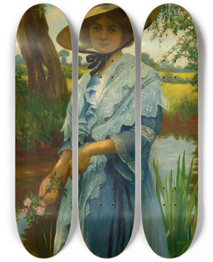 Triptych art skateboard deck of William Savage Cooper By The River by William Savage Cooper (1880-1926)