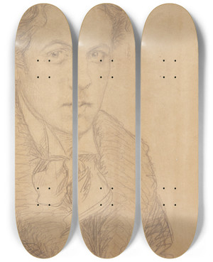 Triptych art skateboard deck of Harald Giersing Selvportrt by Harald Giersing (1881-1927)