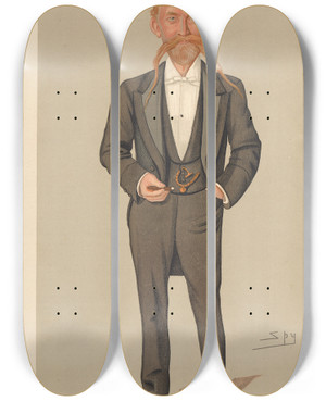Triptych art skateboard deck of Leslie Matthew Ward Railway Officials Railway Trusts Captain Francis Pavy 16 March 1891 by Leslie Matthew Ward (1851-1922)
