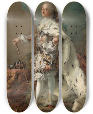 Triptych art skateboard deck of Carl Gustaf Pilo Portrait Of Frederik V In Anointment Robe by Carl Gustaf Pilo (1711-1793)