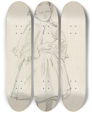 Triptych art skateboard deck of Charles Samuel Keene Study For A Little Girl by Charles Samuel Keene (1823-1891)
