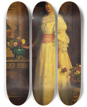 Triptych art skateboard deck of Sir John Everett Millais Miss Gertrude Vanderbilt by Sir John Everett Millais (1829-1896)