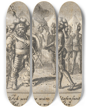 Triptych art skateboard deck of Daniel Nikolaus Chodowiecki Henry Iv Part I Act V Scene I by Daniel Nikolaus Chodowiecki (1726-1801)