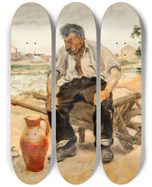 Triptych art skateboard deck of Jean Franois Raffalli Workman by Jean Francois Raffaelli (1850-1924)