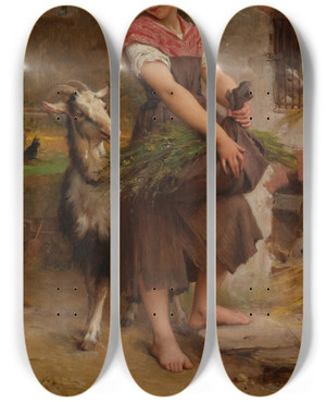 Triptych art skateboard deck of Mile Munier The Little Sheperdess by mile Munier (1840-1895)