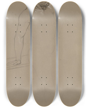 Triptych art skateboard deck of Victor Mller Stehender Mnnlicher Akt Die Rechte Auf Eine Brstung Gelegt by Victor Muller (1829-1871)