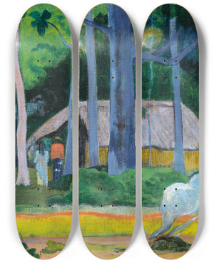 Triptych art skateboard deck of Paul Gauguin Cabane Sous Les Arbres_1 by Paul Gauguin (1848-1903) Triptych art skateboard deck of Paul Gauguin Cabane Sous Les Arbres_1 by Paul Gauguin (1848-1903)