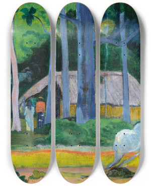 Triptych art skateboard deck of Paul Gauguin Cabane Sous Les Arbres_2 by Paul Gauguin (1848-1903) Triptych art skateboard deck of Paul Gauguin Cabane Sous Les Arbres_2 by Paul Gauguin (1848-1903)