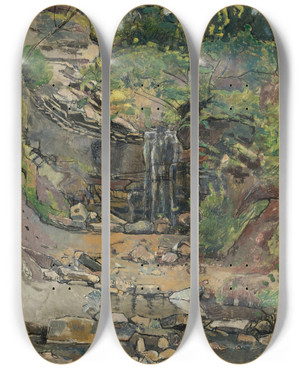 Triptych art skateboard deck of Ferdinand Hodler Waterfall In The Savoy Region by Ferdinand Hodler (1853-1918)