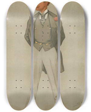 Triptych art skateboard deck of Leslie Matthew Ward Politcians Fighting Ulster Mr William Grey Ellisonmacartney October 5 1893 by Leslie Matthew Ward (1851-1922)