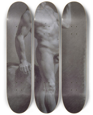 Triptych art skateboard deck of Pierrepaul Prudhon Study Of A Man by Pierre-Paul Prud'hon (1758-1823)