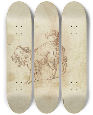Triptych art skateboard deck of Abraham Bloemaert Study Sheet Two Dogs by Abraham Bloemaert (1564-1651)