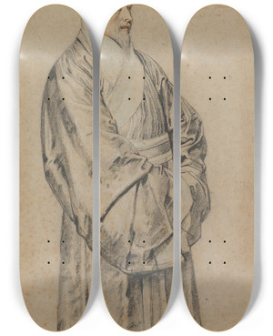 Triptych art skateboard deck of Peter Paul Rubens Portrait Of Nicolas Trigault In Chinese Costume by Peter Paul Rubens (1577-1640)