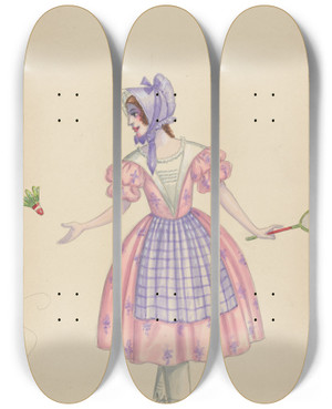 Triptych art skateboard deck of Will R Barnes Girl by Will R Barnes (1939) Triptych art skateboard deck of Will R Barnes Girl by Will R Barnes (1939)