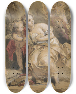 Triptych art skateboard deck of Jacob De Wit Callisto Amor En Jupiter Met De Adelaar by Jacob de Wit (1695-1754)