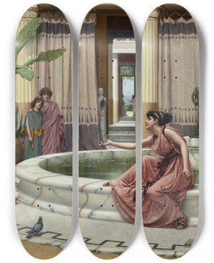 Triptych art skateboard deck of John William Godward Innocentamusements by John William Godward (1861-1922)