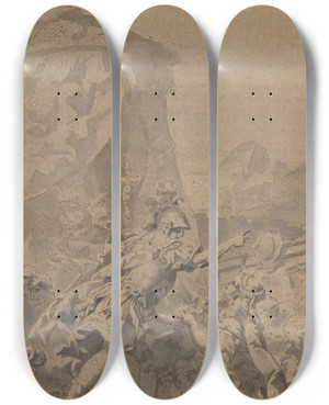 Triptych art skateboard deck of Sebastiano Galeotti Hectors Farewell To Andromache And Astyanax by Sebastiano Galeotti (1656-1746)