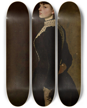 Triptych art skateboard deck of Konstanty Makowski Portrait Of Artists Sister by Konstanty Mankowski (1861-1897)