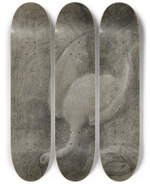 Triptych art skateboard deck of Otto Scholderer Toter Schwan Vor Trauerweide by Otto Scholderer (1834-1902)