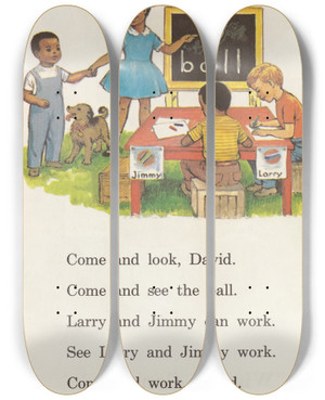 Triptych art skateboard deck of Ruth Ives Laugh With Larry Pl14 by Ruth Ives (1914)