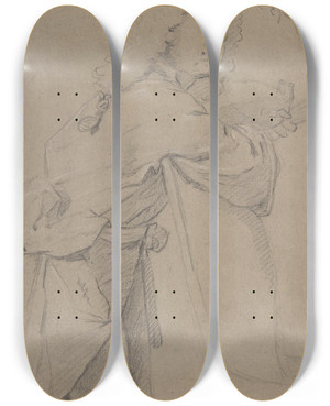 Triptych art skateboard deck of Jeanmarc Nattier Selfportrait by Jean Marc Nattier (1685-1766)