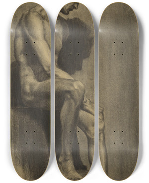 Triptych art skateboard deck of Karl Wiener Mnnlicher Akt_2 by Karl Wiener (1901-1949)