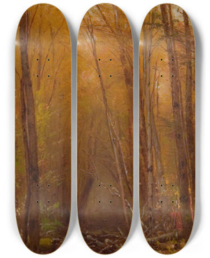 Triptych art skateboard deck of Worthington Whittredge The Birches Of The Catskills by Worthington Whittredge (1820-1910)