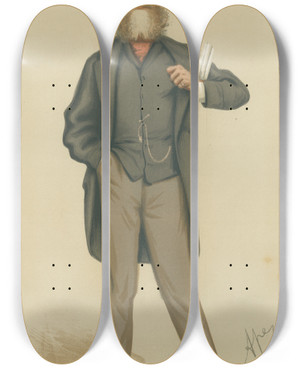 Triptych art skateboard deck of Carlo Pellegrini Politicians The Colossus Of Roads Sir George Samuel Jerkinson 24 April 1875 by Carlo Pellegrini (1839-1889)