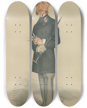 Triptych art skateboard deck of Leslie Matthew Ward Politicians A Good Fellow Lord Colville Of Colross July 26 1873 by Leslie Matthew Ward (1851-1922)