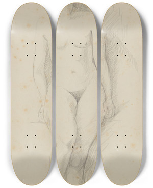Triptych art skateboard deck of Anny Dollschein Weiblicher Akt_2 by Anny Dollschein (1893-1946)