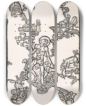 Triptych art skateboard deck of Reijer Stolk Sint Franciscus Van Assisi Staand In Het Water Omringd Door Dieren by Reijer Stolk (1896-1945)