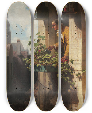 Triptych art skateboard deck of Carl Spitzweg The Garret I by Carl Spitzweg (1808-1880)