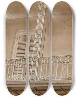 Triptych art skateboard deck of Lucien Verbeke Cast Iron Balcony by Lucien Verbeke