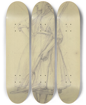 Triptych art skateboard deck of Jakob Becker Bauernmdchen Mit In Die Hfte Gestemmter Rechten Und Einem Rechen In Der Linken by Jakob Becker (1810-1872)