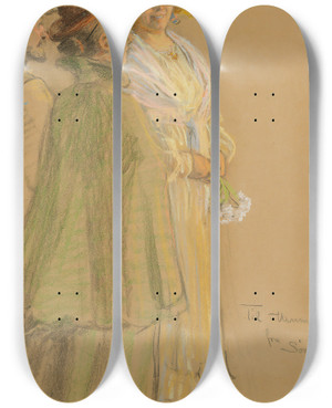 Triptych art skateboard deck of Peder Severin Kryer Postmaster Schrder Anna Ancher And Henny Brodersen by Peder Severin Kroyer (1851-1909)