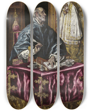 Triptych art skateboard deck of El Greco Domenikos Theotokopoulos Saint Ildefonso by El Greco Domenikos Theotokopoulos (1540-1614)