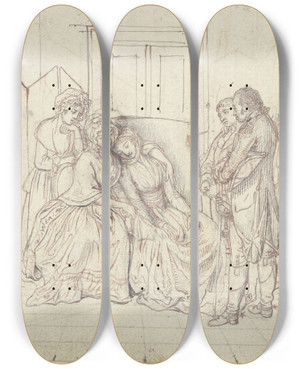 Triptych art skateboard deck of Daniel Nikolaus Chodowiecki Clarissa Sitzt Ermattet Zusammengesunken by Daniel Nikolaus Chodowiecki (1726-1801)