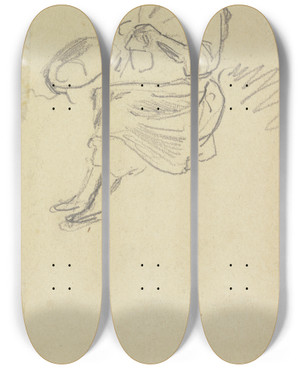 Triptych art skateboard deck of Philipp Rumpf Sitzendes Mdchen Strickend by Philipp Rumpf (1821-1896)