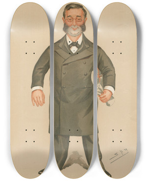 Triptych art skateboard deck of Leslie Matthew Ward Doctors And Scientists The Ilkeston Division Sir Walter Foster 11 October 1894 by Leslie Matthew Ward (1851-1922)