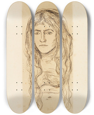 Triptych art skateboard deck of Edvard Munch Weib Mit Langem Haar by Edvard Munch (1863-1944)