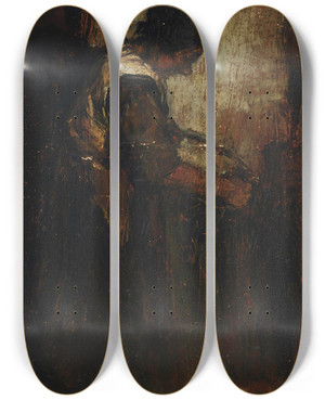 Triptych art skateboard deck of Suze Robertson A Peasant Going About Her Chores by Suze Robertson (1856-1922)