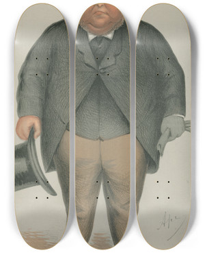 Triptych art skateboard deck of Carlo Pellegrini Politicians Baronet Or Butcher Sir Roger Doughty Tichborne 10 June 1871 by Carlo Pellegrini (1839-1889)
