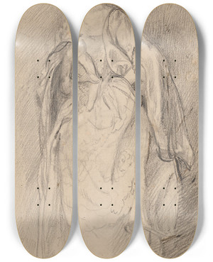 Triptych art skateboard deck of Thomas Gainsborough Study Of A Woman Holding A Shawl by Thomas Gainsborough (1727-1788)
